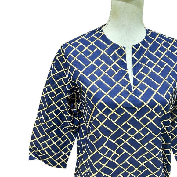 NWT CHARLESTON SHOE CO. 100% Blue & bamboo tan Patterned Tunic 3/4 sleeve large - Picture 4 of 11
